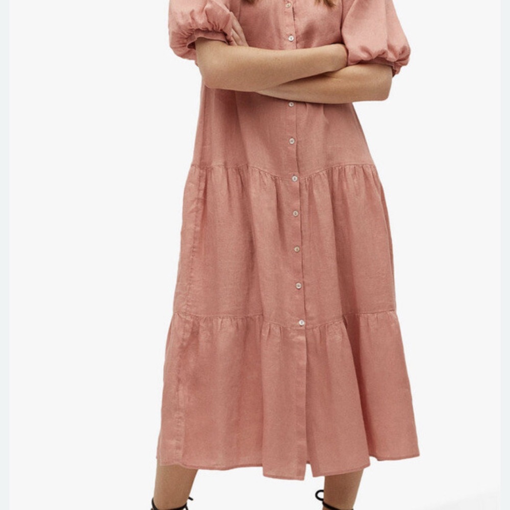 Linen mango puff ruffle dress - Picture 3 of 7